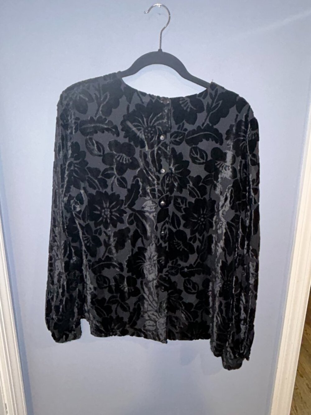 Dana Buchman Black Velvet Burnout Blouse, Sz 10, Silk Viscose